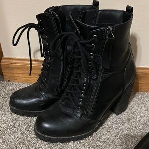 Heeled Black Moto-Style Bootie